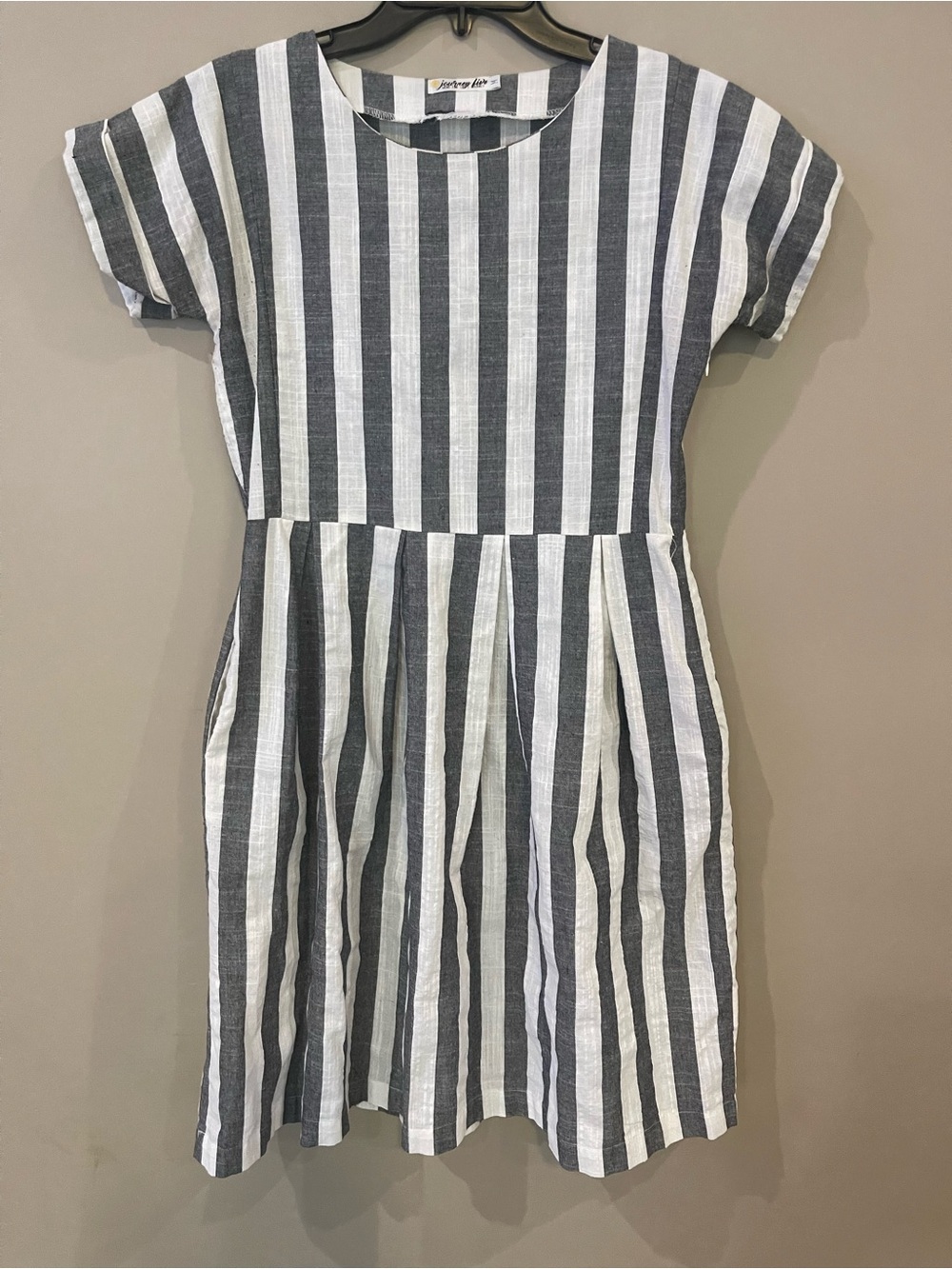 Journey Five Linen-Like Striped Dress in Gray & White